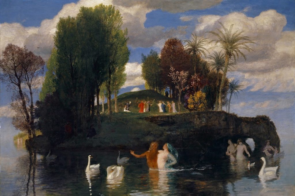 Arnold Böcklin, L'isola della vita (1888); olio su tela, 94x140 cm, Kunstmuseum, Basilea