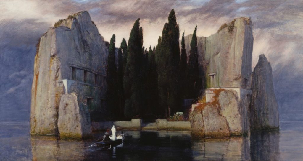 Arnold Böcklin, L’isola dei morti, 1883. Terza versione. Olio su tavola, 80 x 150 cm. Berlino, Alte Nationalgalerie.