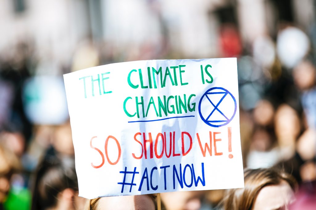 natura - un cartellone tenuto dai manifestanti  per la salvaguardia della natura e dell'ambiente. Sul cartellone la scritta "THE CLIMATE IS CHANGING SO SHOULD WE! #ACTNOW" (il clima sta cambiando quindi dobbiamo farlo anche noi! #agireora).