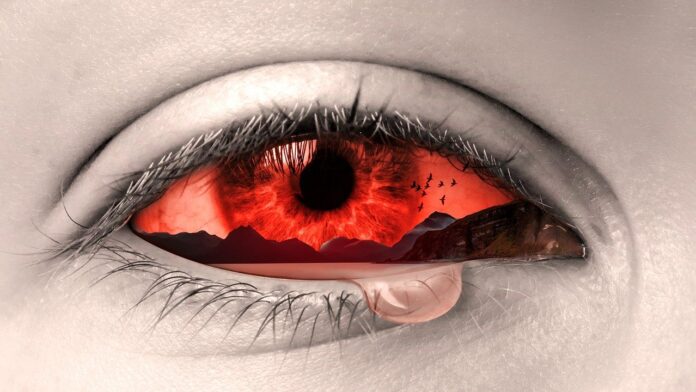 frada - un occhio rosso con una lacrima che esce dalle palpebre