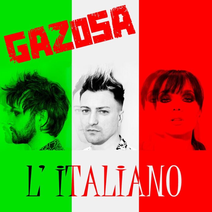 gazosa - la bandiera italiana con dentro le facce disegnate dei tre membri della band