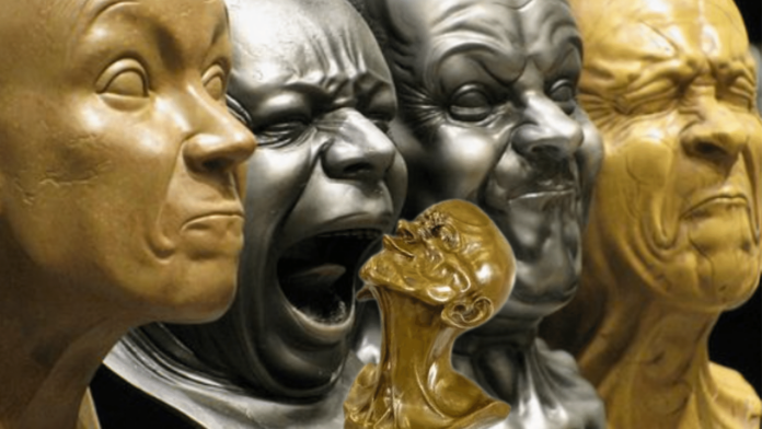 esempi delle teste di caratterre sculture di Messerschmidt busti con smorfie in ebano, legno oro