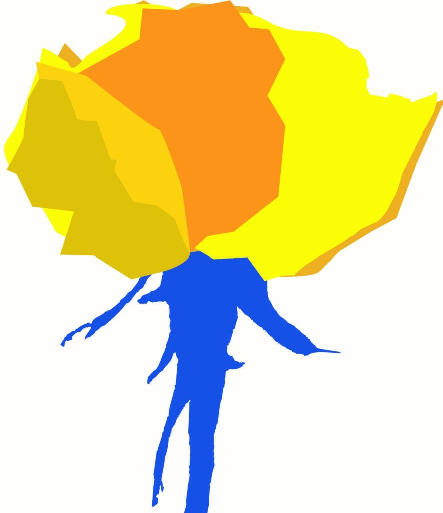 Milanesiana - il logo con un corpo disegnato di blu e al posto della testa una rosa gialla