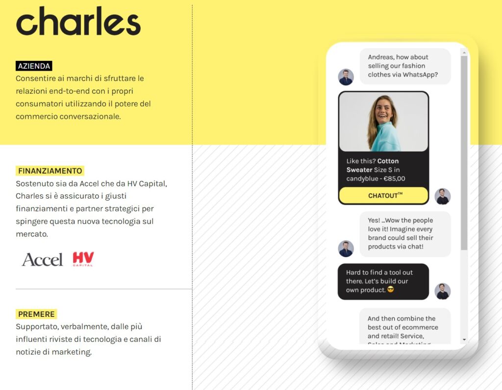 chiamate indesiderate e-commerce charles - lo screen shot del sito charles.com, con sfondo giallo e scritte nere. 