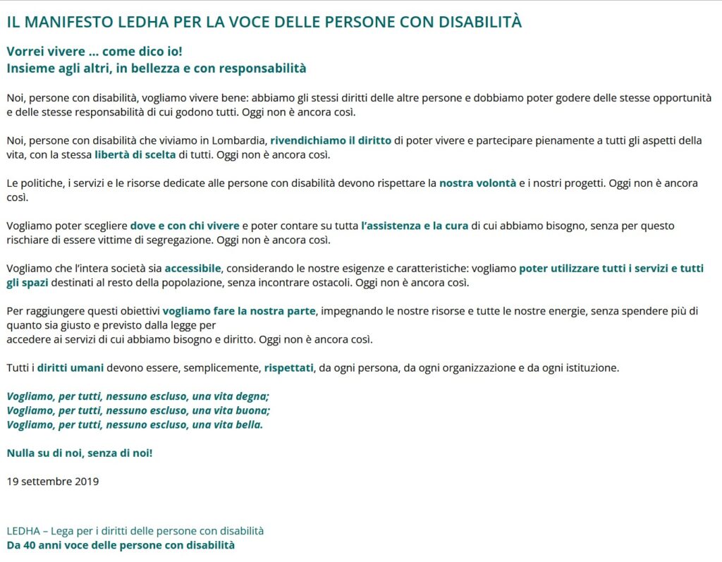 disabilità - il manifesto dell'associazione ledha