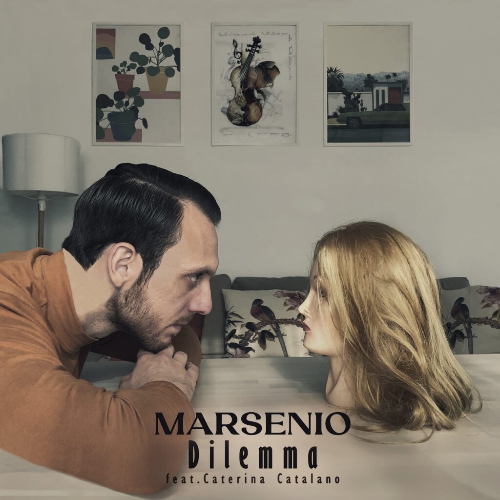 dilemma - la copertina del singolo di marsenio che ritrae un uomo che fissa la testa di una bambola