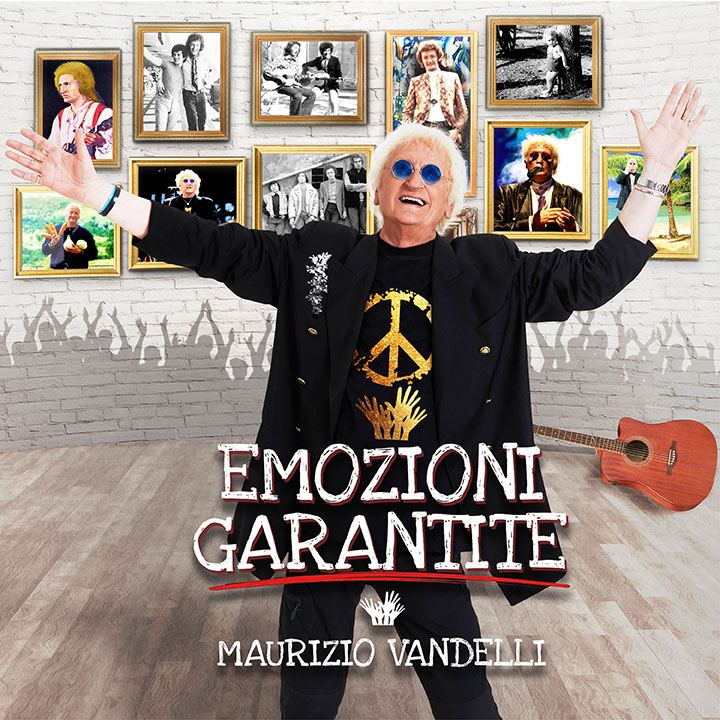 Emozioni Garantite, la copertina dell'album con Maurizio Vandelli che indossa maglia, giacca e pantaloni neri allargando le braccia. Sulla maglia, inoro, il simbolo del "fate l'amore e non la guerra". Intorno a lui diversi quadri con fotografie