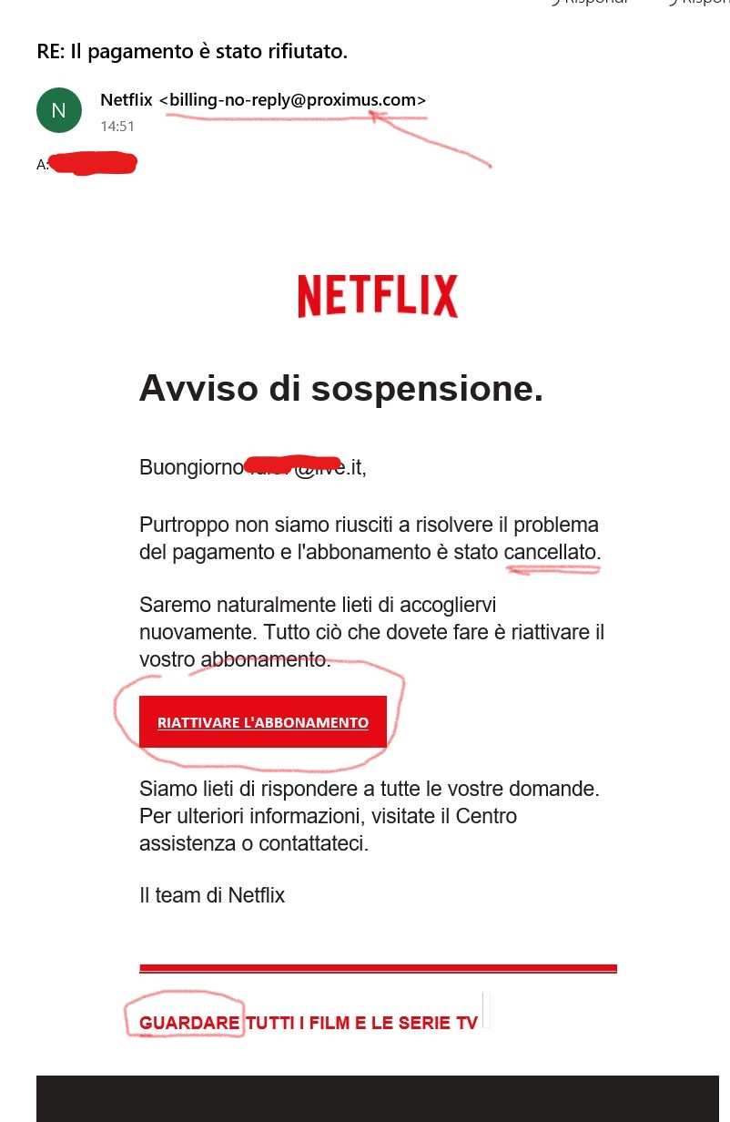 avviso di sospensione phishing netflix