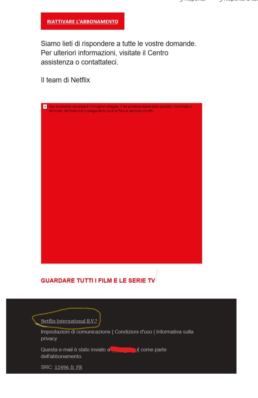 Netflix - screenshot di una mail