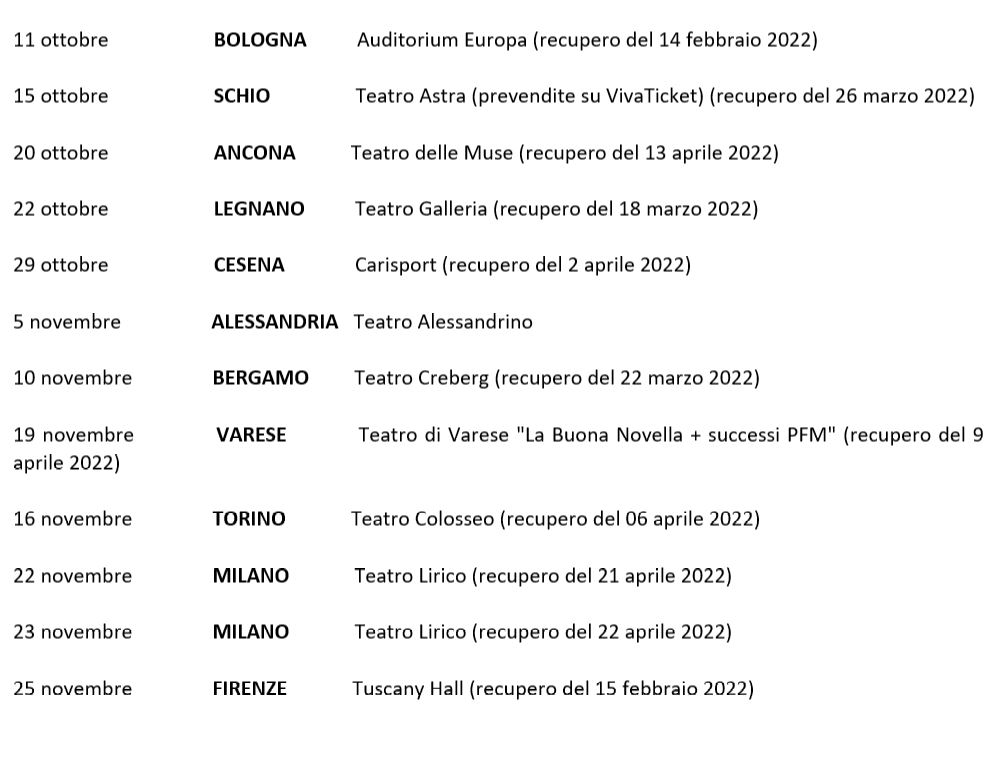 pfm 1972 2022 - le date del tour