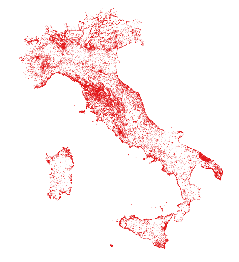 hotel o casa vacanza -  una cartina dell'Italia con dei puntini rossi 