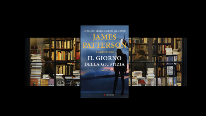 una foto di una libreria vista dalla vetrina con in primo piano la,copertina del libromdi james patterson