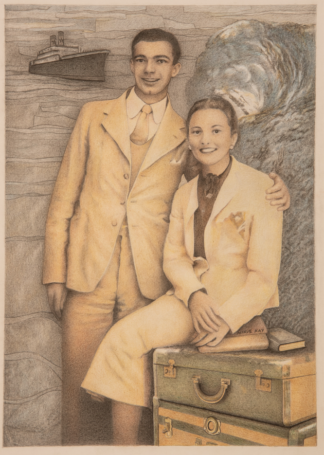 quadro della pittrice astigiana Hiris Kay e la foto di Guido ed Eva Conti, alla quale si è ispirata per realizzarlo