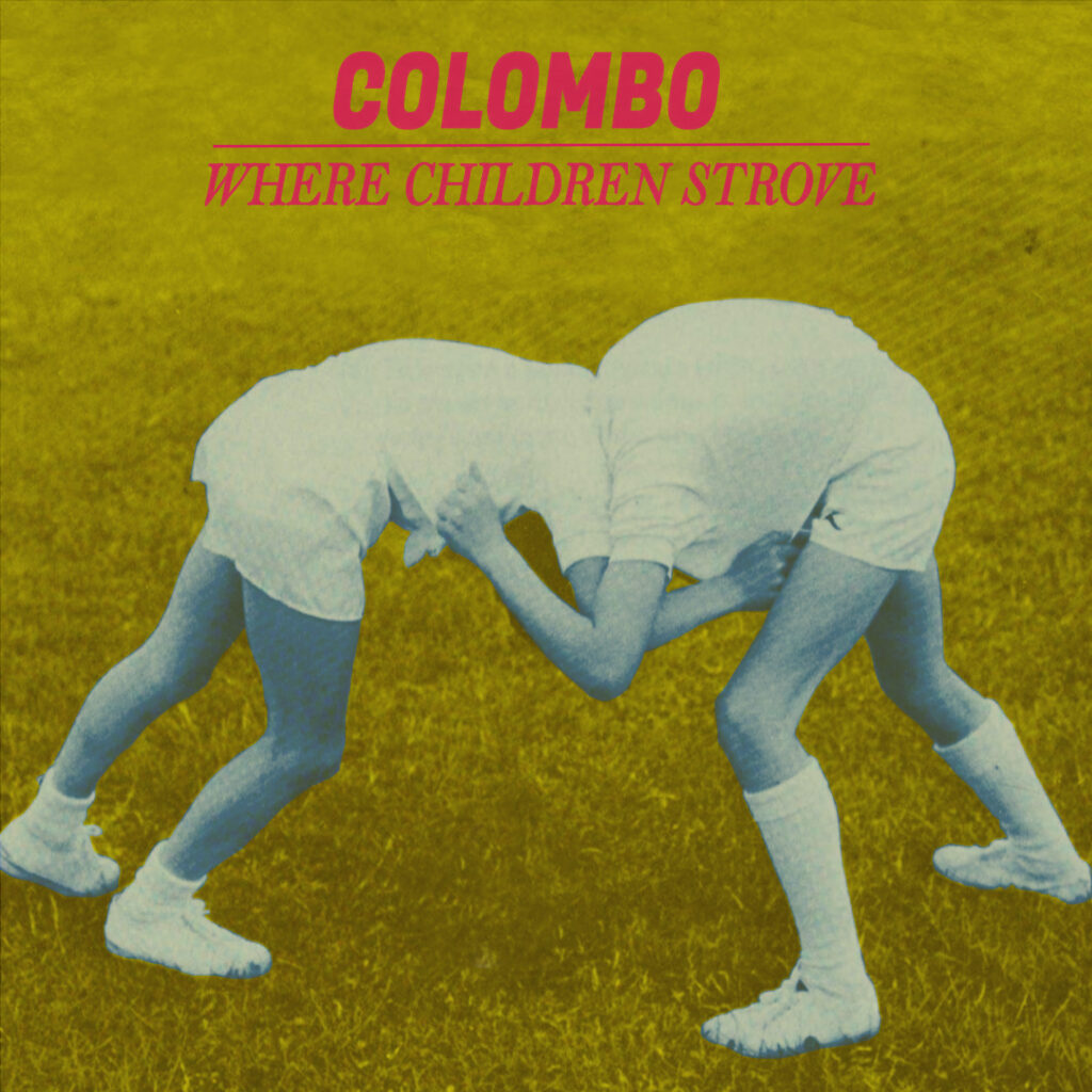 children - la copertina del nuovo album di colombo che raffigura due agiovani atleti, vestiti di bianco, intenti a fare la lotta