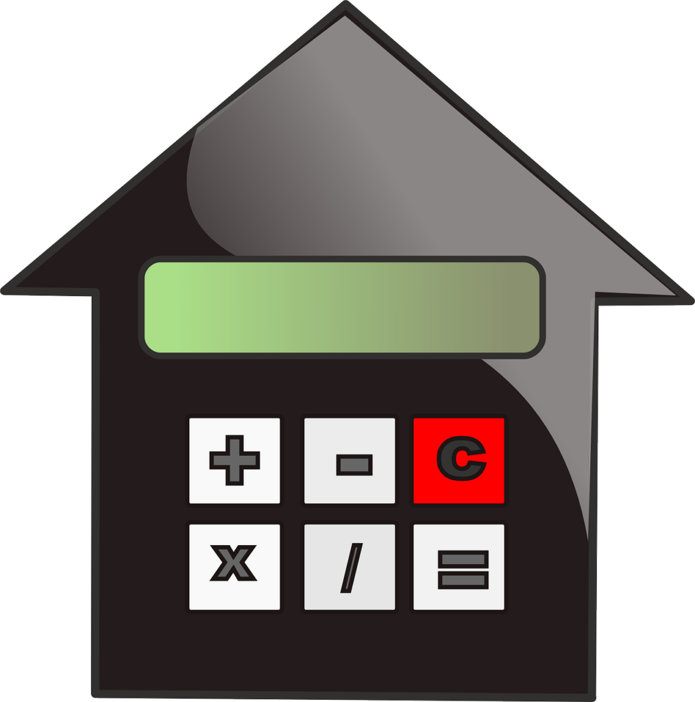 immobiliare - il disegno di una casa nera fatta a calcolatrice con display verde e tasti bianchi