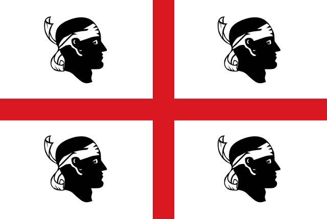 bandiera sarda teste nere con bandana bianca in quattro riquadri con banda rossa. presente ad attraverso lo specchio