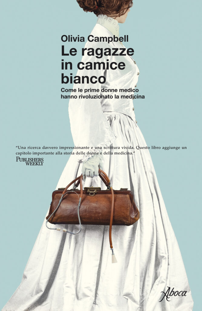 copertina del libro con una donna ottocento con borsa da medico e guanto