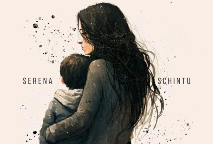 serena schintu - la copertina del nuovo singolo che ritrae una donna dai lunghi capelli scuri, di spalle, che abbraccia un bambino