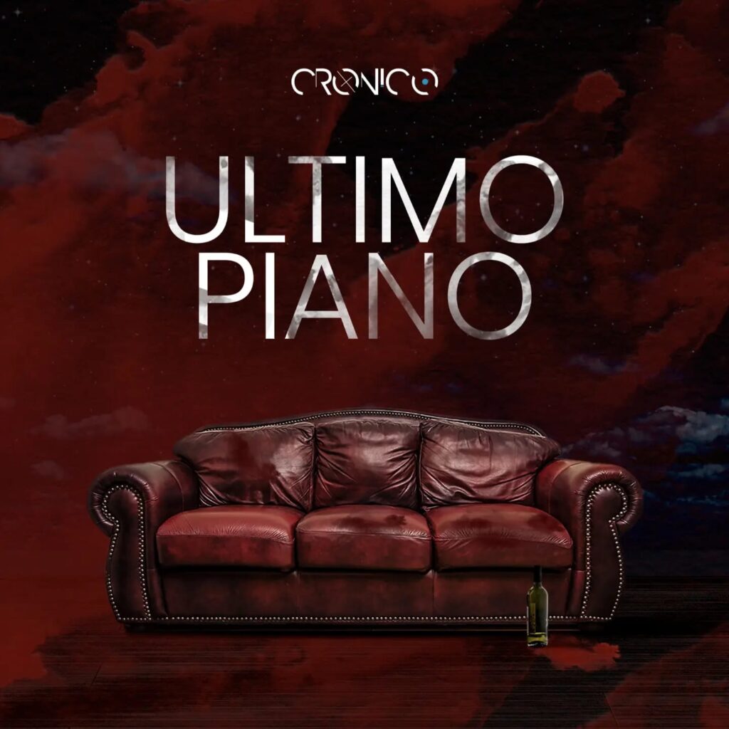 cronico - la copertina del singolo "ultimo piano" che raffigura un divano di pelle rosso scuro, stile classico