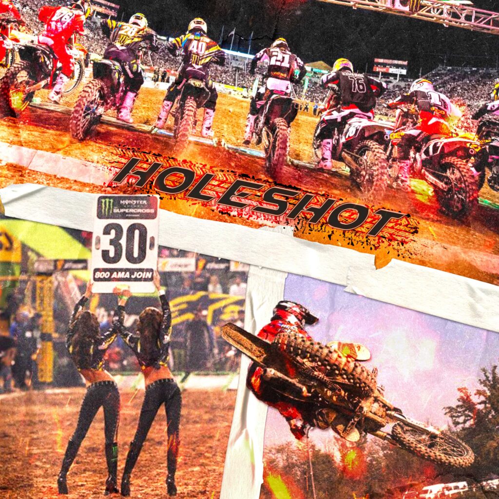 ryan o'conner - la copertina del singolo holeshot, che raffigura un fotomontaggio con immagini prese da gare di motocross