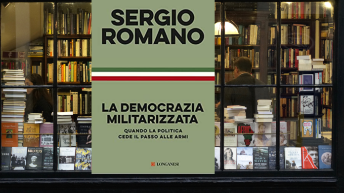 copertina libro democrazia militarizzata in vetrina libreria
