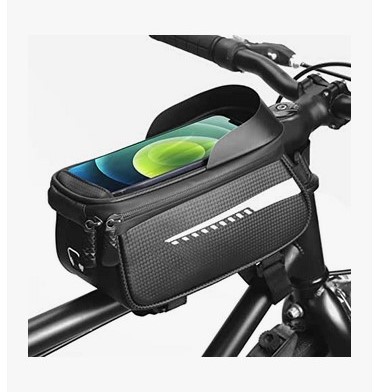 Papà boomer - una borsetta da bici che si installa sulla canna della bicicletta. E' molto pratica poichè può contenere il portafoglio e oggetti fino a 20 cm e ha la particolarità di avere un portatelefonino a vista.