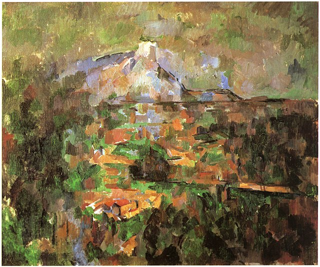 La montagna a Saint Victoire  dipinto di Paul Cezanne in cui si vedono le pennellate a amttoen