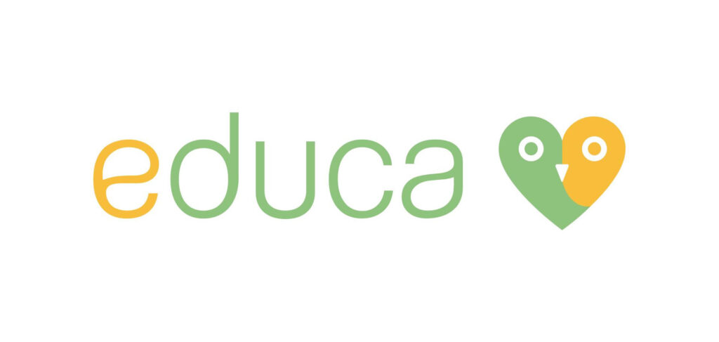 logo di educa con cuore arancione e verde