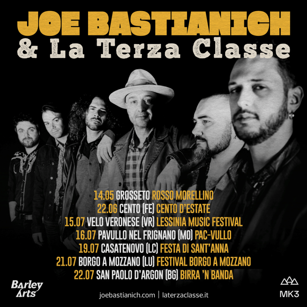 joe bastianich - la locandina del tour 2023 che lo vede in primo piano con la band la terza classse