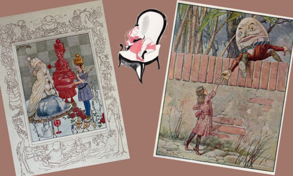 cartoline d'epoca di Alice nel paese delle merviglie iluustrazini presenti per il Salone OFF