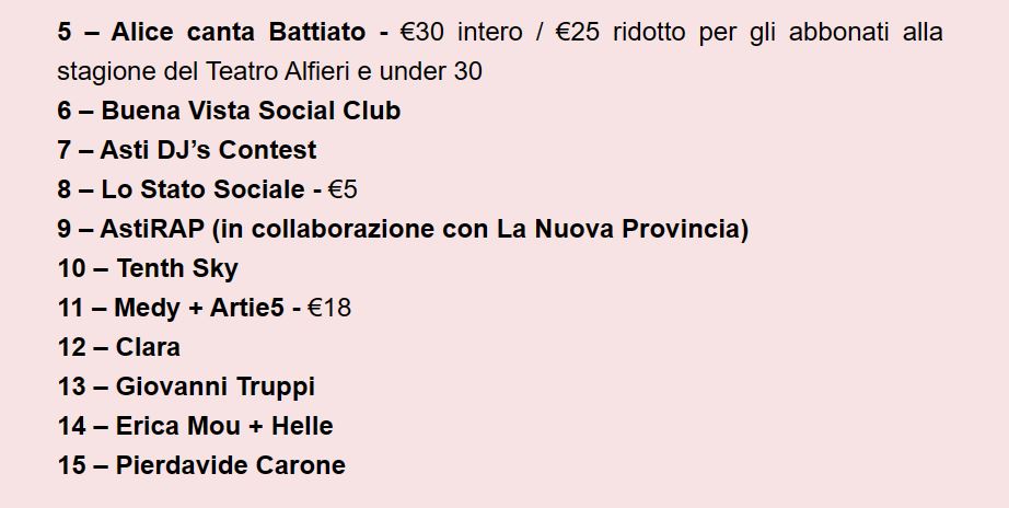 astimusica - il cartellone con i nomi degli artisti partecipanti