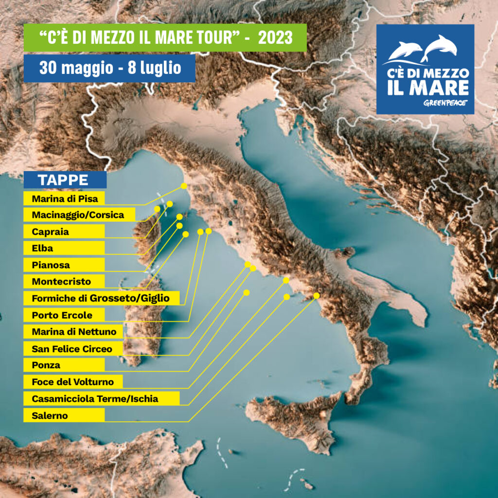 glia ttori di mare fuori - la cartina dell'Italia con le tappe del tour