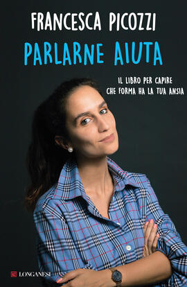 copertina del libro di Francesca Picozzi parlarne aiuta. lei in mazzo busto con camicia azzurra a quadri