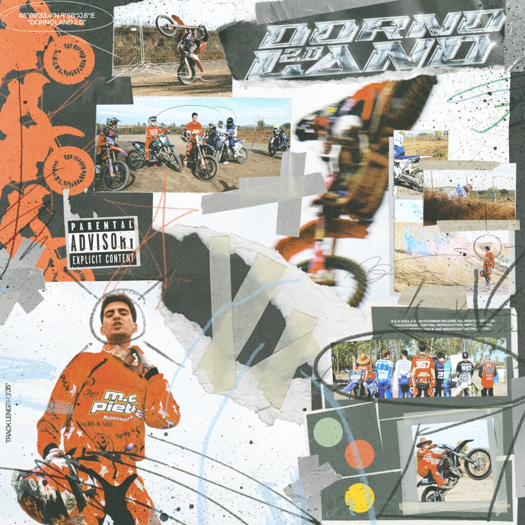 dornoland 2.0 - la copertina del nuovo singolo di ryan o'conner che raffigura un collage di immagini di motocross