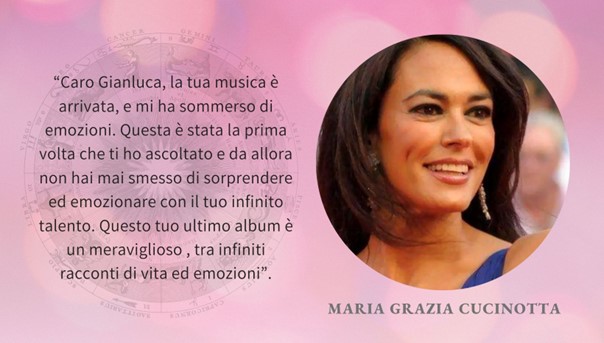 Maria Grazi Cucinotta in una foto a destra, a sinisra una sua citazione