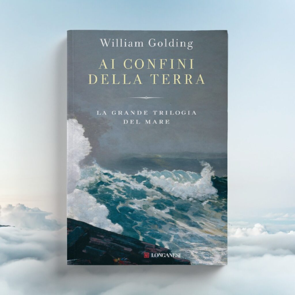 copertina del libro di William Golding con una grande onda che si infrange producendo schiuma