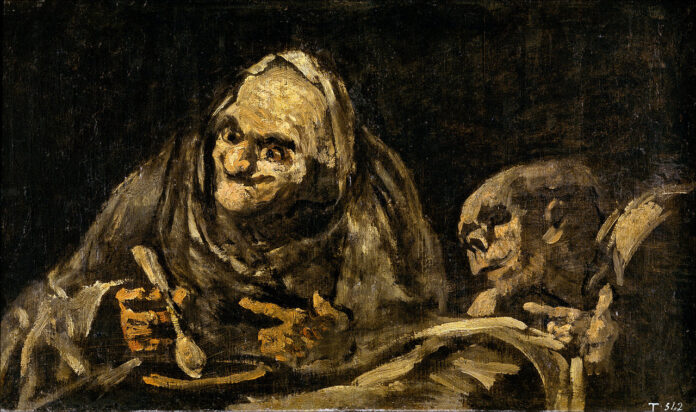 due anziani che manginao la zuppa con un teschio francisco goya