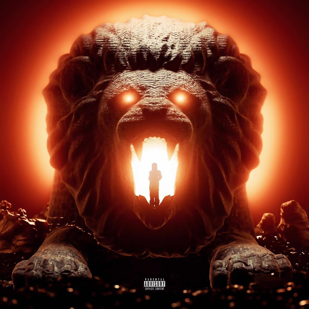 A1 - la copertina del nuovo singolo che raffigura la testa stilizzata di un leone, su uno sfondo rosso fuoco