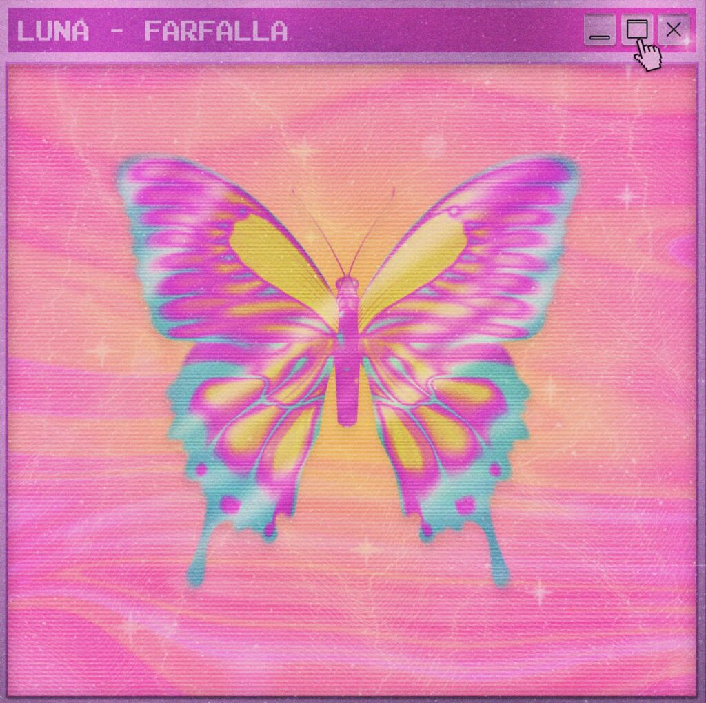 farfalla - la copertina del nuovo singolo di luna che raffigura il disegno di una farfalla colorata
