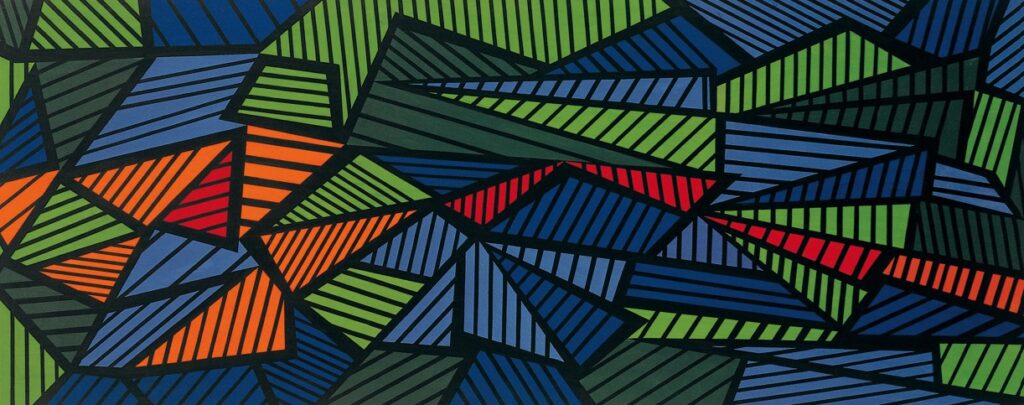 opera con figure geometriche rosso verde viola blu