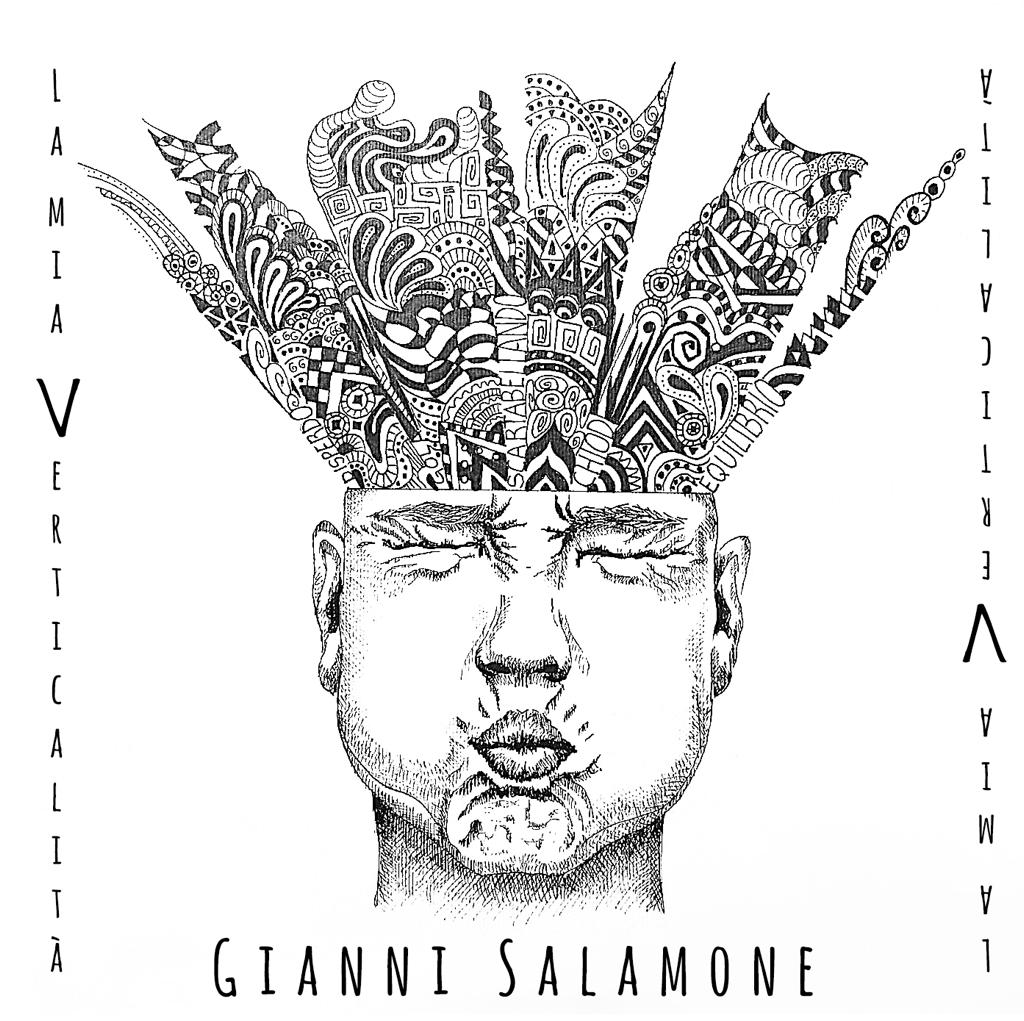 gianni salamone - la copertina del nuovo album che raffigura il disegno del vso di un unuomo, con i capelli a forma di strisce di carta disegnnate
