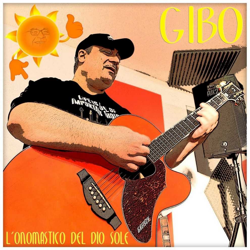 gibo raffigurato in un disegno, con la chitarra a tracolla, nella copertina del nuovo singolo