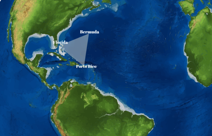 Triangolo delle Bermuda disegnato sulla mappamondo