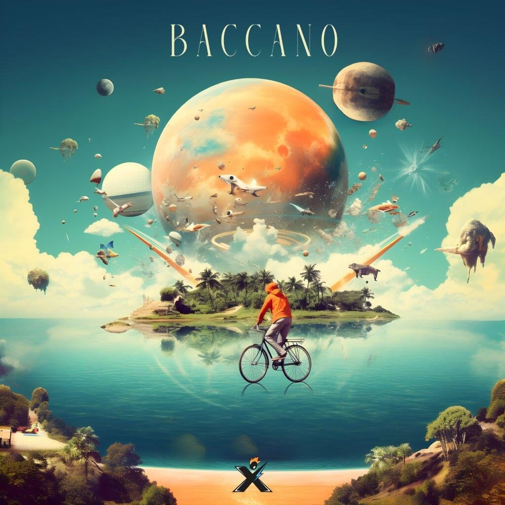 baccano - la copertina del nuovo singolo si xonous, che raffigura il quadro udi un uomo in bicicletta, che pedala sull'acqua, davanti a un'isola verde