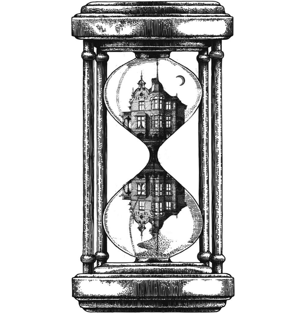 immagine di clessidra in bianco nero che riprende la copertina estratta dal libro the turnglass editore Longanesi