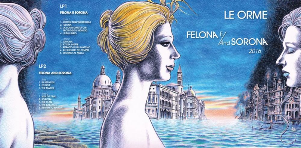 le orme - la copertina dell'album felona e sorona, che raffigura un dipinto di venezia, con una donna bionda, di profilo, in primo piano