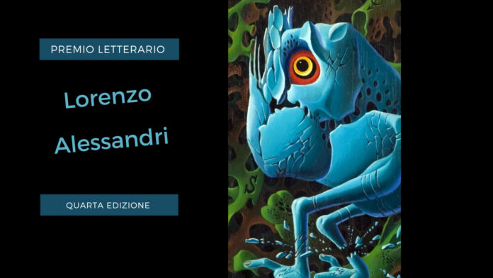 immagine copertina della quarta edizione premio lorenzo alessandri un animale fantastico di colore azzurro brillante opera del pittore Lorenzo Alessandri