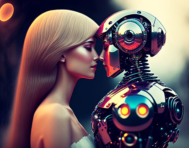 una donna e un robot immagine di arte e intelligenza artificiale