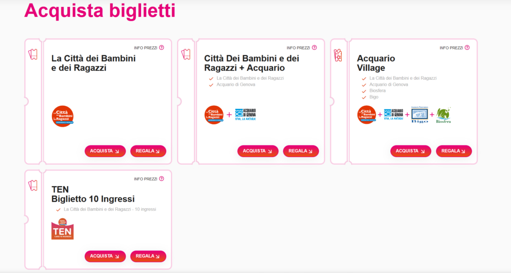 Città dei bambini e dei ragazzi - lo screenshot della pagina internet per acquistare i biglietti