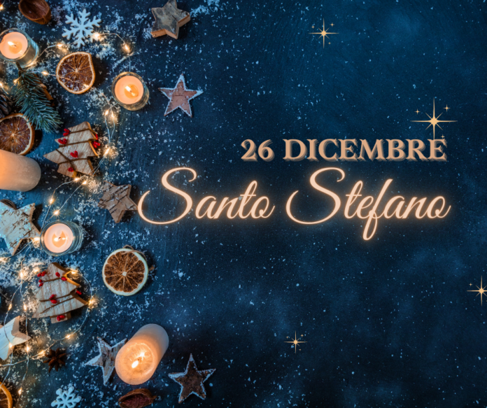 Santo Stefano - delle decorazioni nataliziesu sfondo blu e nero con delle stelline e la scritta 
